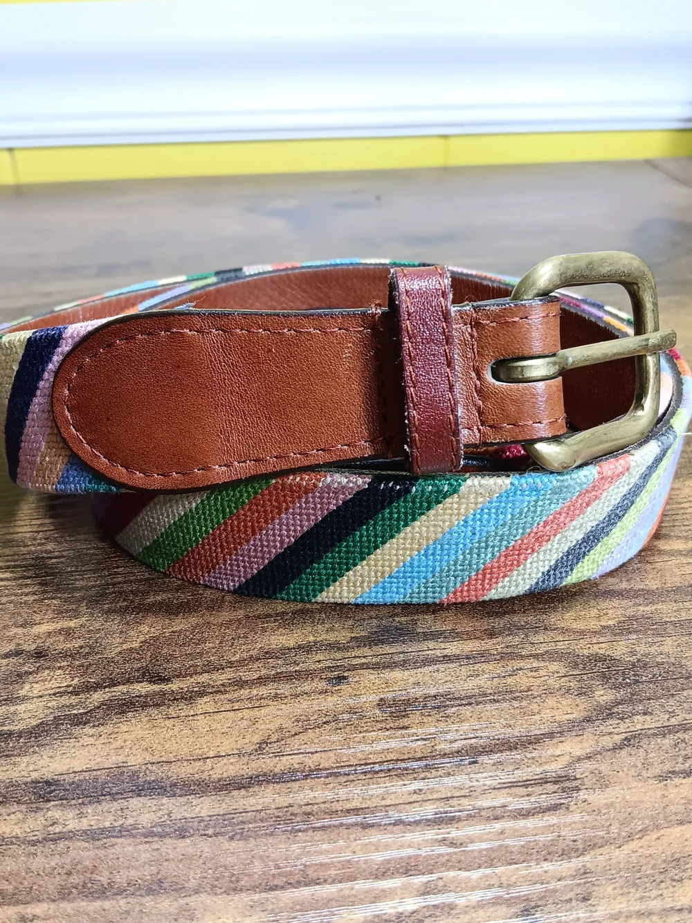 Smathers & Branson Belt Mens 36 Parsons Stripe Needlepoint Canvas Leather
